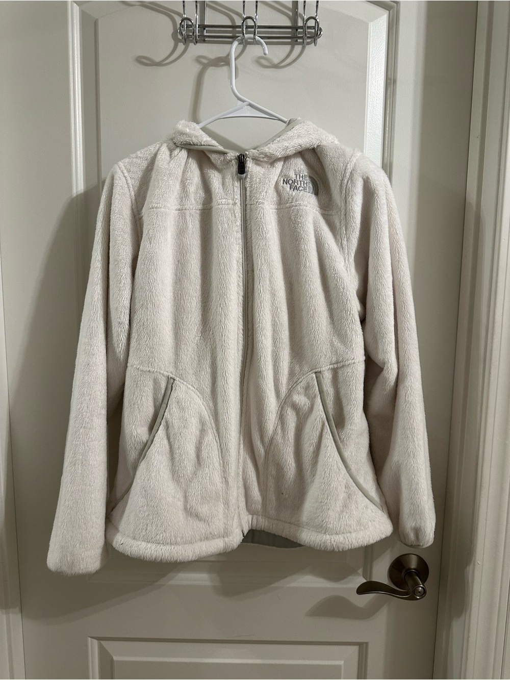 The North Face White Full-Zip Fleece Jacket w/ Hood and Pockets Size Large